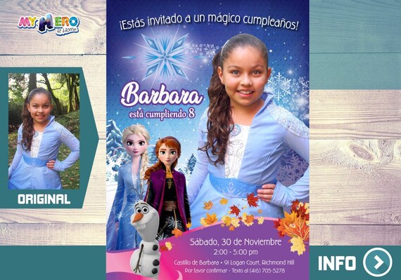 Frozen 2 Invitación con su niña como Elsa. Invitación Frozen 2 con foto. Fiesta temática Frozen 2. Torta Frozen 2. Mi hija como Elsa. 409SP Il_570xn