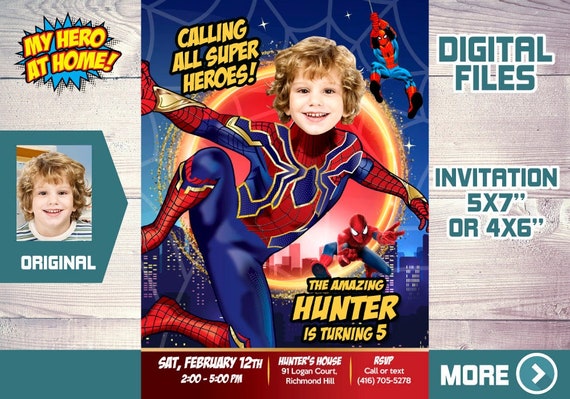 Spider-Man No Way Home Birthday Invitation, Iron Spiderman No Way Home Party, Iron Spider Digital, Iron Spider themed birthday. 553 Il_570xn