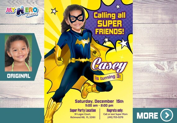 Batgirl Birthday Invitation. Batgirl Party Ideas. Batgirl Birthday Ideas. Super Girls Party Ideas. Fiesta de Batichica. 186 Il_570xn