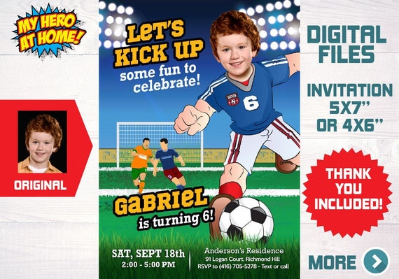 Soccer photo invitation, Soccer Party Invitation, Soccer theme party, Soccer Thank you, Soccer favor tags, Soccer digital invitation. 604C Il_570xn