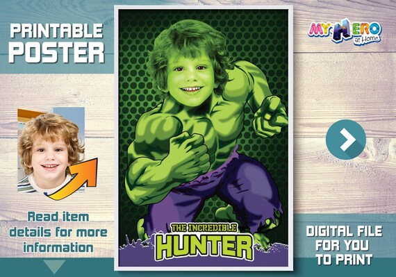 The Hulk Custom Poster. Turn your child into Hulk for his own unique Superhero Poster. Superheroes Custom Poster. Hulk Custom Poster. 366 Il_570xn