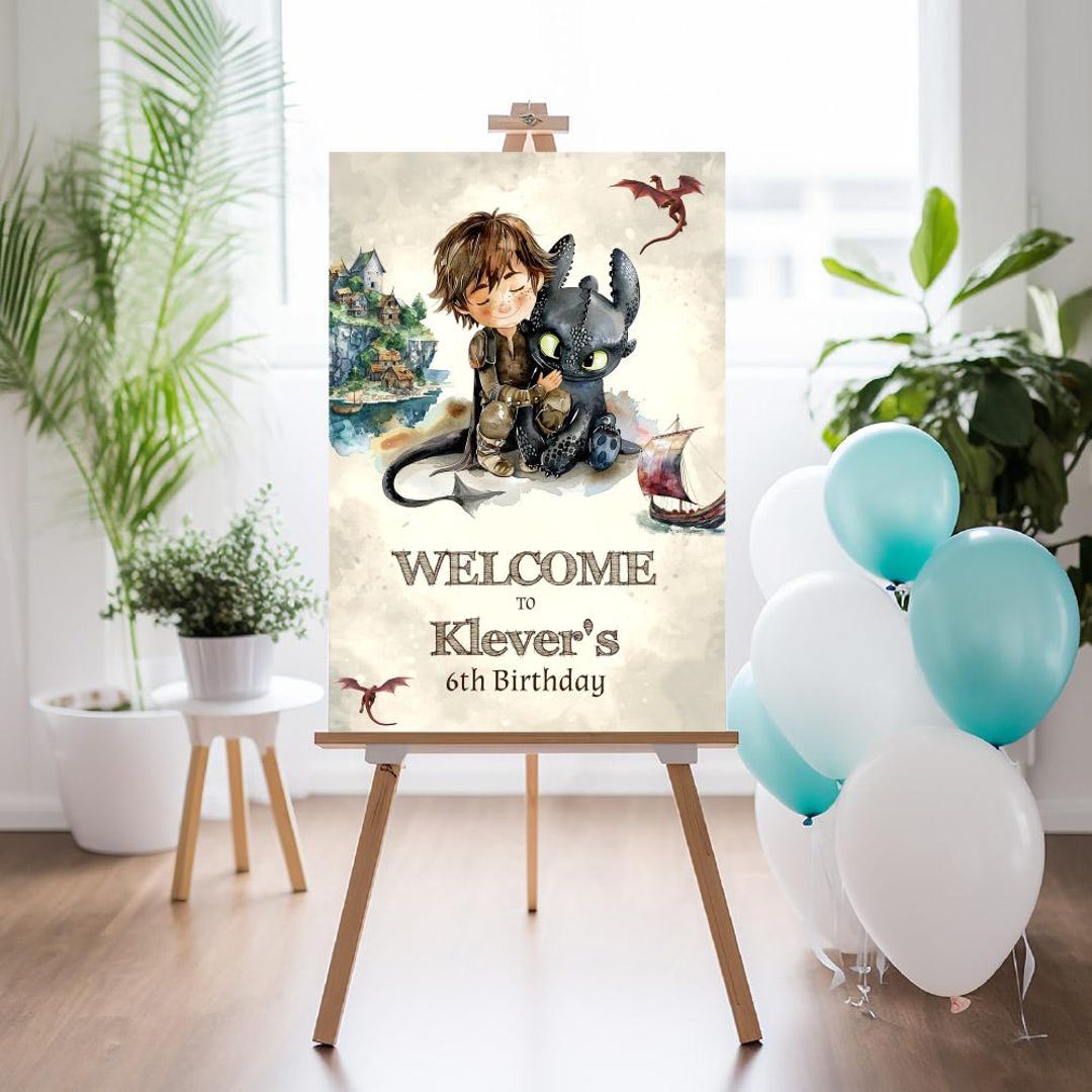 Little Hiccup and Toothless Welcome Sign to My Party, Viking Dragon ...