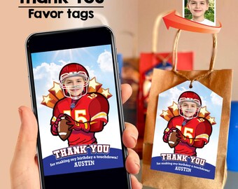 Personalized Chiefs Thank You with photo, Chiefs thanks tag, Chiefs Favor Tags, Football party favors, Chiefs goodie bags labels. 2201TY