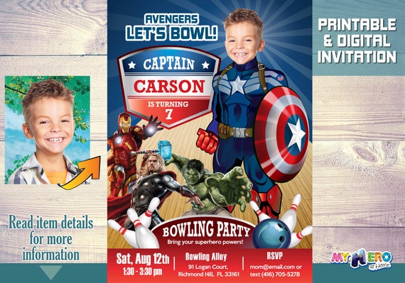 Bowling Party Captain America Invitation. Bowling Avengers Birthday Party. Captain America Bowling Birthday Invitation. Avengers Bowl. 138 Il_570xn