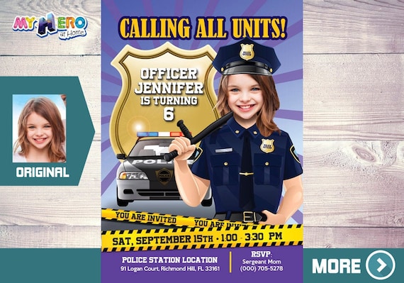 Girl Police Birthday Invitation, Police Party Ideas for girls, Girl Police Party, Policewoman Party Invitation, Policewoman Digital. 234 Il_570xn