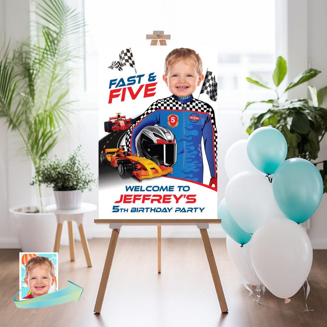 Fast and Five Birthday Party Welcome Sign, Custom Racing Car 5th Party ...