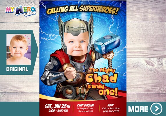Thor 1st Birthday Invitation, Baby Thor Birthday, Thor 1st Party, Avengers 1st Birthday, Baby Thor first birthday. 417 Il_570xn