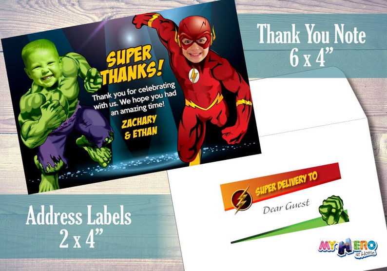 Hulk and Flash Party 183 Superheroes Siblings Birthday Superheroes Brothers Invitation Joint Superheroes Party Flash and Hulk Invitation