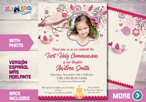 First Holy Communion Invitation, First Communion Invitation for Girls, Communion invite, Invitación Primera Comunión para Niñas. 386 Il_570xn