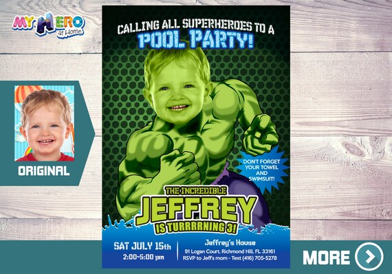 Hulk Pool Party Invitation. Hulk Pool Party Birthday. Hulk Pool Party Ideas. Hulk Birthday Ideas. Avengers Pool Party. 090 Il_570xn