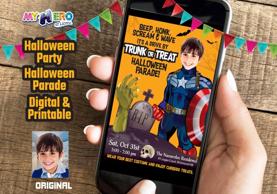 Captain America Digital Invitation. Captain America Halloween Party. Drive By Hallowen Parade. Avengers Halloween Parade. 466F Il_570xn