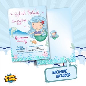 Editable Mermaid Pool Party Invitation, DIY Mermaid Pool Party Template ...