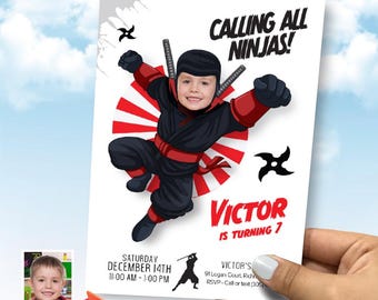 Custom Ninja Birthday template with photo, Martial Arts Invitation. 2145