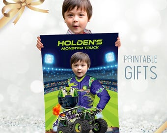 Monster Truck Print with child as the star driver, Printable gift monster trucks fans 2391GF2