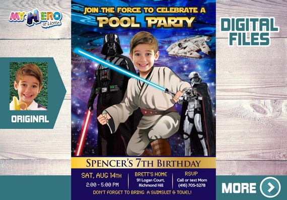 Star Wars Pool Party Invitation, Jedi Pool Party, Star Wars Splash, Star Wars Water Slide, Star Wars digital, Jedi Thank you. 016 Il_570xn