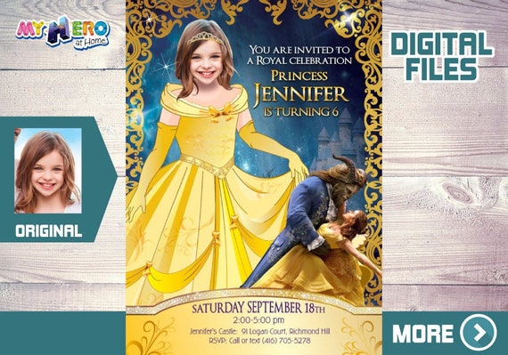 Princess Belle Bday Invitation, Princess Belle Party, Beauty and the Beast bday Invitation, Princess Belle Birthday, Belle thank you. 252 Il_570xn
