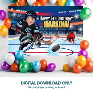 Hockey Banner with photo Custom Hockey Birthday Backdrop Ice Hockey Banner Hockey party Backdrop Hockey party decoration. 2134BB