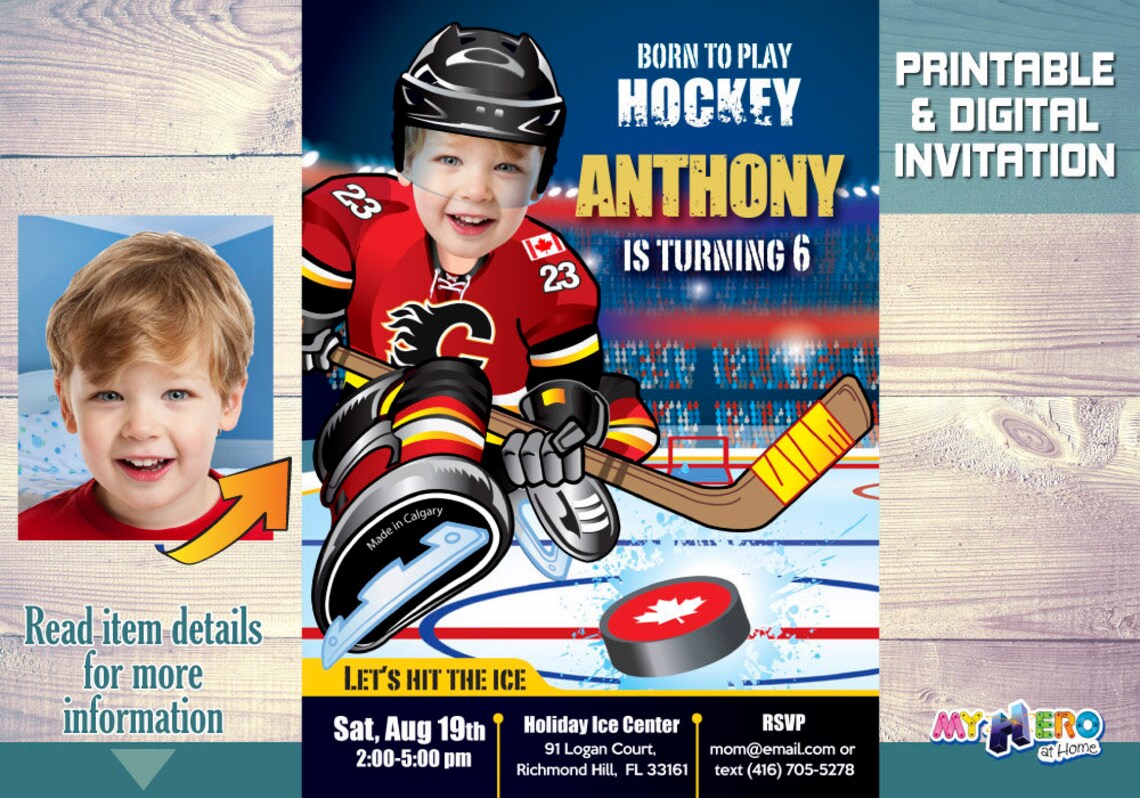 Calgary Flames Birthday Invitations. Calgary Flames Party Etsy