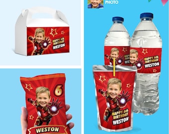 Personalized Iron Man Birthday Party Snacks Labels Bundle with your photo, drinks, labels. 2333B3
