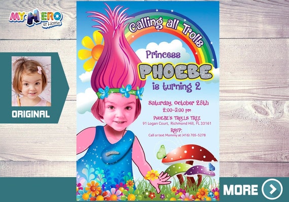 Trolls Invitation. Turn your girl into Princess Poppy. Princess Poppy Invitation. Trolls Birthday. Trolls Party. Princess Poppy Party. 200 Il_570xn