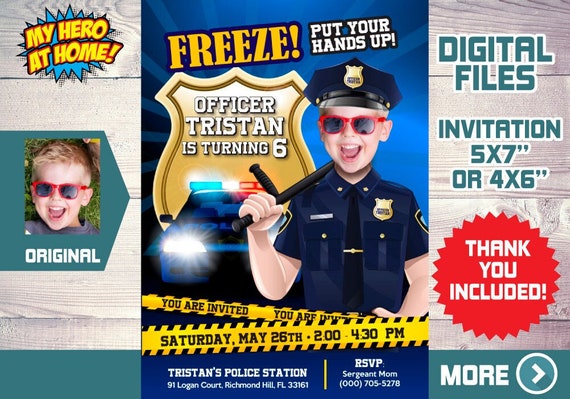 Police Officer Birthday Invitation, Police theme Party, Police Invitation, Police thank you, Police favor tags, Police Digital. 574B Il_570xn