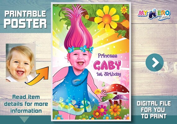 Trolls Custom Poster. Turn your little girl into Princess Poppy for her own unique Trolls Poster. Princess Poppy Poster. 372 Il_570xn