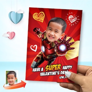 Biglietti di San Valentino personalizzati di Iron Man con foto, biglietto di San Valentino a tema Iron Man, biglietto digitale di San Valentino a tema Iron Man, biglietto di San Valentino di Iron Man. 2242