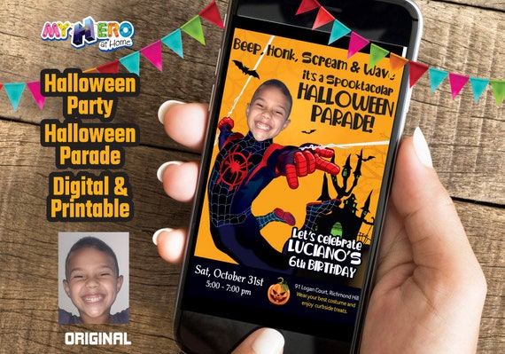 Spider-Verse Digital Invitation. Spider-Verse Halloween Party. Drive By Hallowen Parade. Superheroes Halloween Parade. 466A Il_570xn