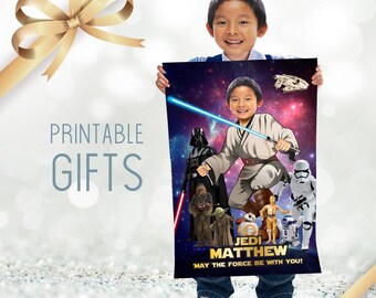 Personalized Jedi Star Wars Gift with photo: Custom Kid Youngling poster decor. 2167