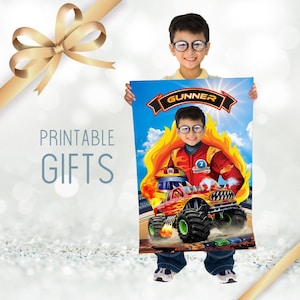Monster Truck Gifts with photo, Personalized gifts of Monster Trucks, Printable Monster Truck gifts, Monster Trucks fans bedroom. 2175