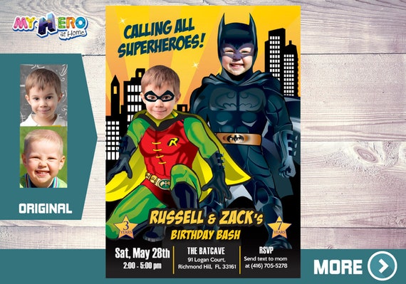 Batman and Robin Invitation. Batman and Robin Siblings Invitation. Batman and Robin Birthday Party. Invitación de Batman y Robin. 296 Il_570xn