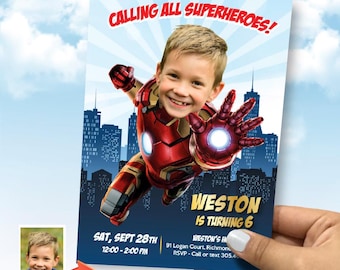 Iron Man Birthday Invitation with photo of my child, Iron man Party Invite, Iron Man Digital Invite, template of Ironman with photo. 2333IN