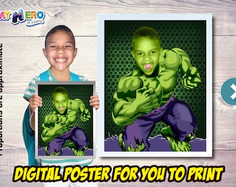 Hulk fotoposter, Hulk print met foto, afdrukbare Hulk cadeaus, Hulk slaapkamerdecoratie, Hulk muur, Hulk feestdecor, Hulk themafeest. 473