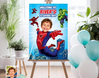 Spiderman Welcome Sign With Child as The Star Alongside Hulk and Ninjas. 2492WS5