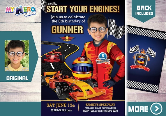 Race Car Birthday Invitation, Race Car Photo Invitation, Hot Wheels Party, Race Car Theme party, Race Car party Invitation. 441 Il_570xn