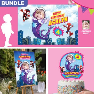 Bundle Gwen Stacy Party decoration, Gwen Stacy Banner / Backdrop, Cake Topper of Gwen Stacy, Gwen Stacy Welcome Sign. 2039B4