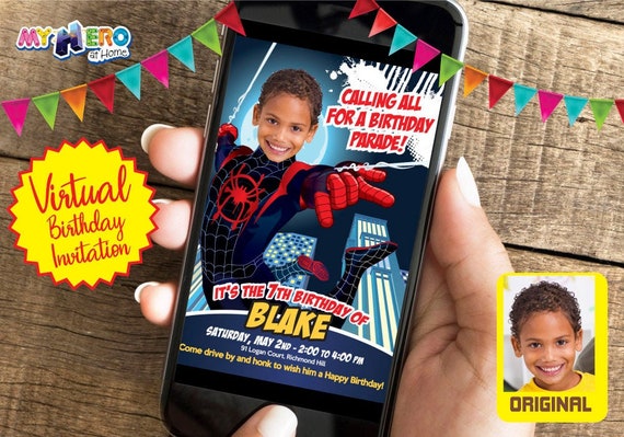 Spider Verse Virtual Birthday Invitation. Spider-Verse Birthday Reminder. Spider-Verse Custom Poster. Quarantine Birthday options. 399CV Il_570xn