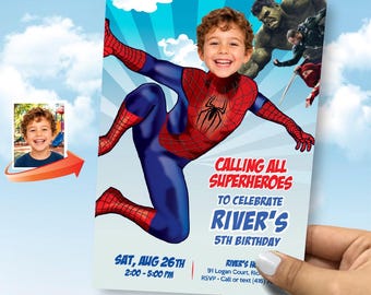 Turn Your Birthday Child in Spider-Man To Star His Custom Party Invitation. 2493IN2