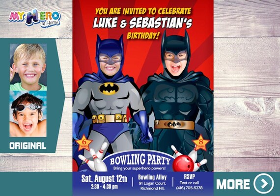 Joint Batman Invitation. Joint Batman Bowling Invitation. Joint Batman Party. Team Batman Invitation. Siblings Bowling Party Batman. 199 Il_570xn