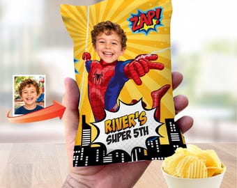 Personalized Spider-Man Comic Style Chip Bag Featuring Birthday Kid as the Star. 2492CB3