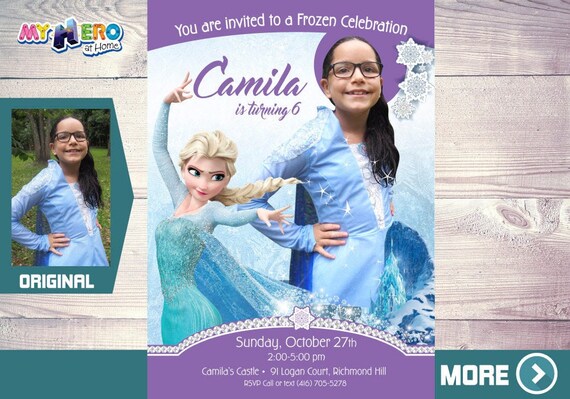 Frozen Party Invitation with your child in Elsa costume. Elsa Birthday Ideas. Frozen themed party. Frozen Photo Invitation. 270B Il_570xn