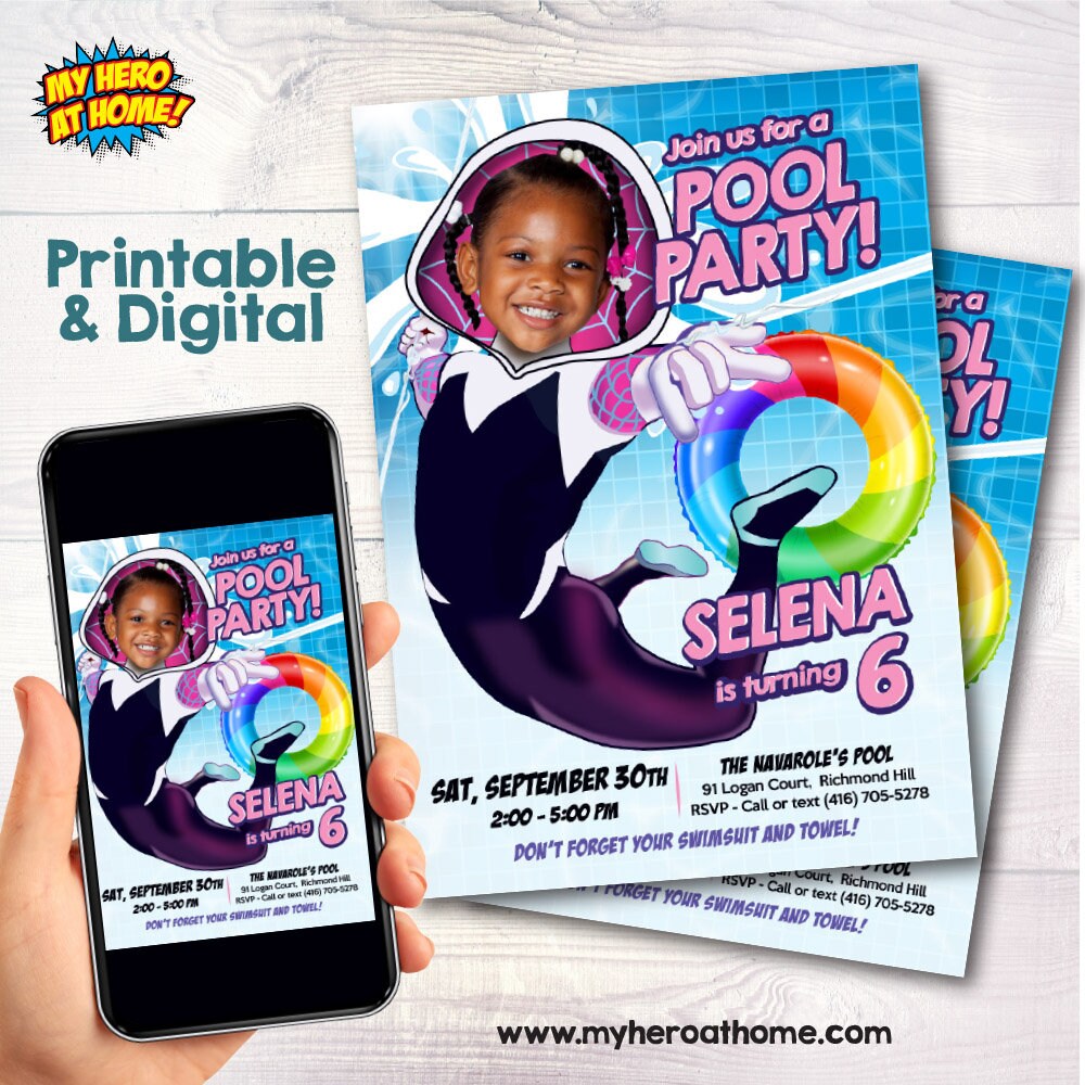 Gwen Stacy Pool Party Invitation, Gwen Stacy Invitation With Photo ...