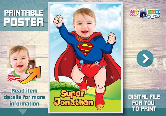 Baby Superman Poster. Baby Superman Room Decor. Baby Superman Wall Decor. Baby Superman Gifts. Custom Baby Superman Poster. 368 Il_570xn