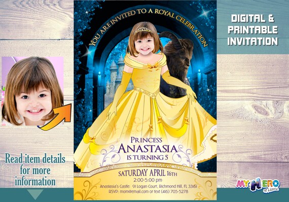 Princess Belle Birthday Invitation. Your girl as Princess Belle to be the star of her Beauty and the Beast Invite. Belle Party Ideas. 251 Il_570xn