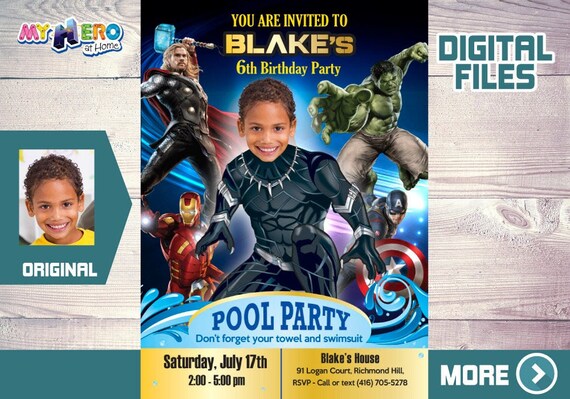 Black Panther Pool Party Invitation, Black Panther Digital Invitation, Black Panther waterslide, Wakanda Forever pool party. 174 Il_570xn