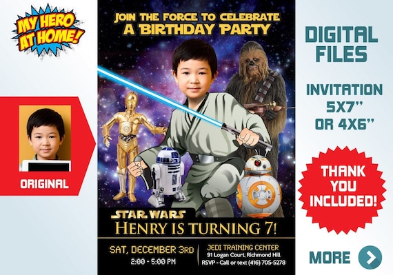 Jedi Invitation, Custom Star Wars invitation, Jedi party Invitation, Jedi Thank You, Jedi party favors, Star Wars favor tags. 018VC Il_570xn