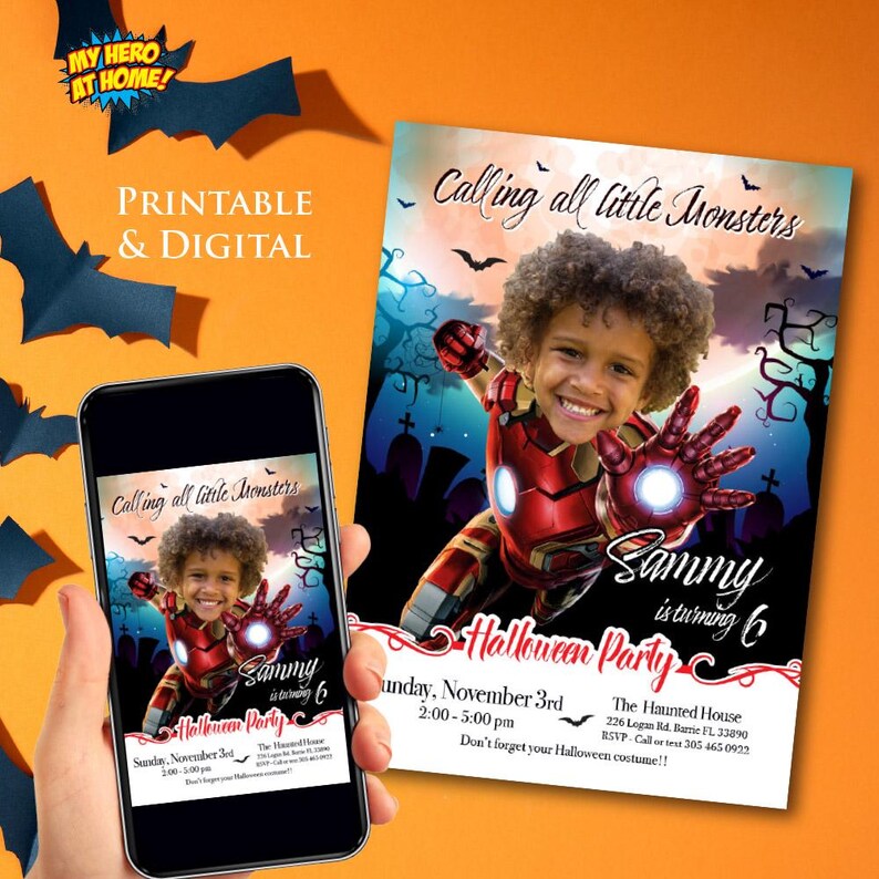 Iron Man Halloween Birthday Invitation With Your Kid as Ironman ...
