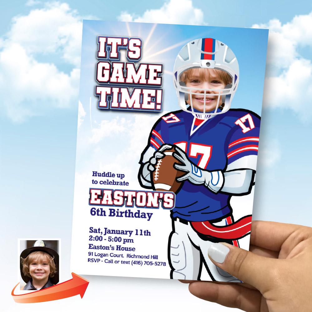 Custom Bills Birthday Party Invitation With Photo, Football It's Game ...