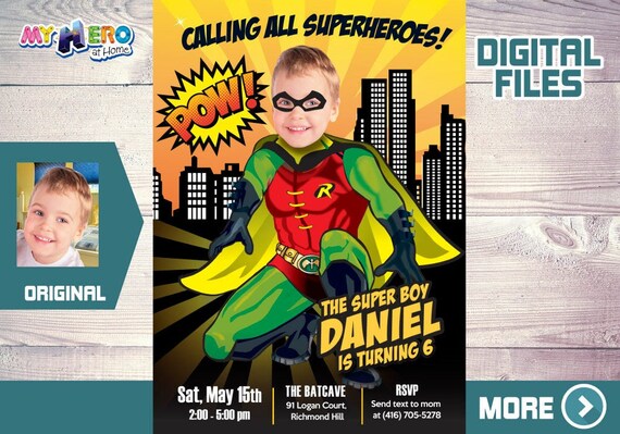 Robin Invitation, Robin digital invitation, Robin theme Party, Robin Birthday, Invitación de Robin, 542 Il_570xn