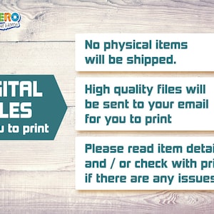 Peut inclure: Image promotionnant des fichiers num&eacute;riques &agrave; imprimer. Le graphique turquoise indique "FICHIERS NUM&Eacute;RIQUES pour vous imprimer". Le texte sur des rectangles blancs indique "Aucun article physique ne sera exp&eacute;di&eacute;".